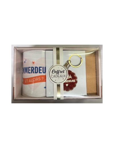 STC coffret mug et porte clés pailettes "Emmerdeuse"