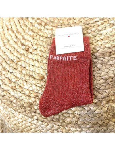 V313- Chaussettes paillettes "Parfaite" (rouge)