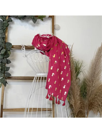 Y515- Foulard "Chats dorés" (fuchsia)