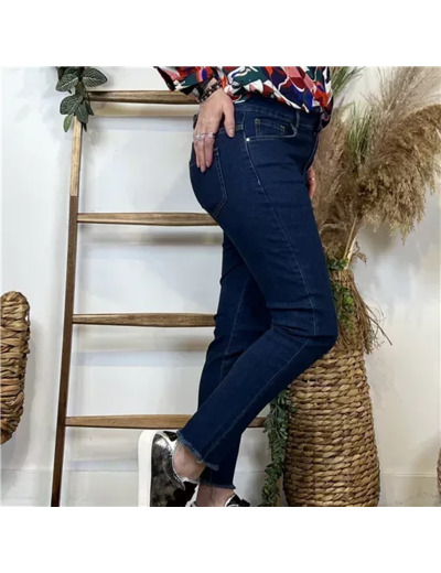 N135- Jean 7/8ème éffiloché (T36-T44) (denim foncé)