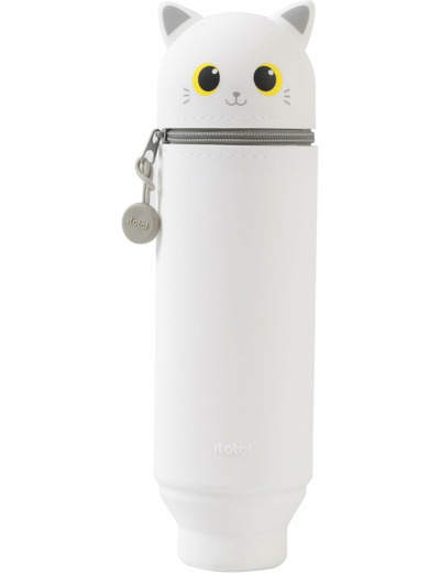 I-TOTAL® - Trousse en Silicone Souple pour l'École, Extensible avec Forme Profilée White Cat