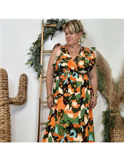 K132- Robe longue imprimée "By One" (T40-T48) (vert brésil)