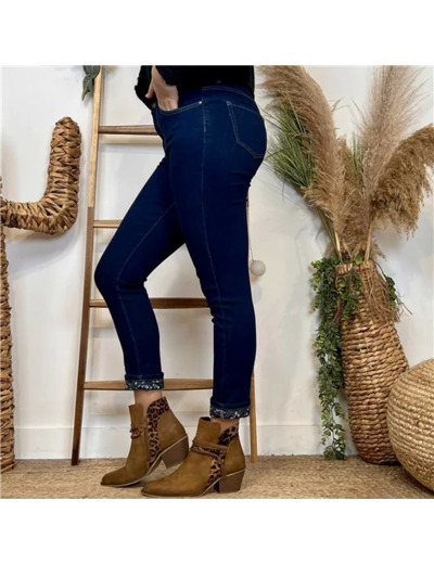 M987- Jean 7/8ème Voggo revers fantaisie (T36-T44) (denim)