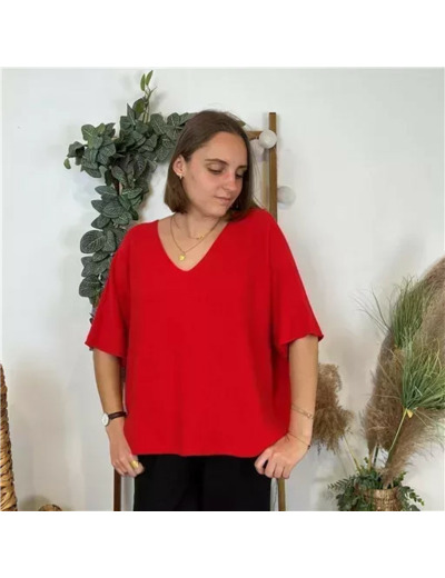 K545- Pull loose Crop-Top (Tu) (rouge)