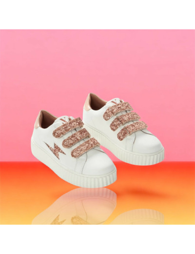 Baskets éclair mini blanc et paillettes rose gold - Mahalia - Vanessa Wu