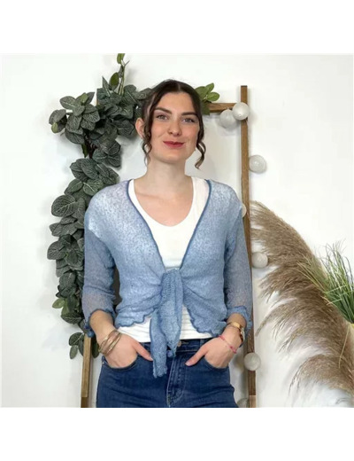 L541- Gilet ajouré à nouer Coline (Tu) (bleu ciel)