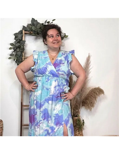 K342- Robe longue Aquarelle (T40-T48) (bleu royal)