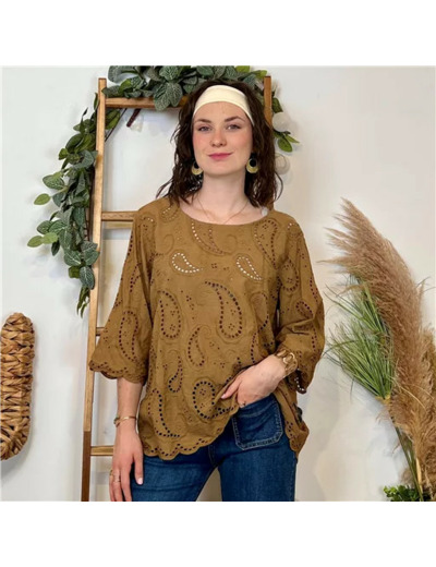 K114- Tunique coton dos boutonné (Tu) 🇮🇹 (camel)