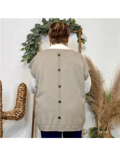 Z102- Pull sans manches dos boutonné (beige)