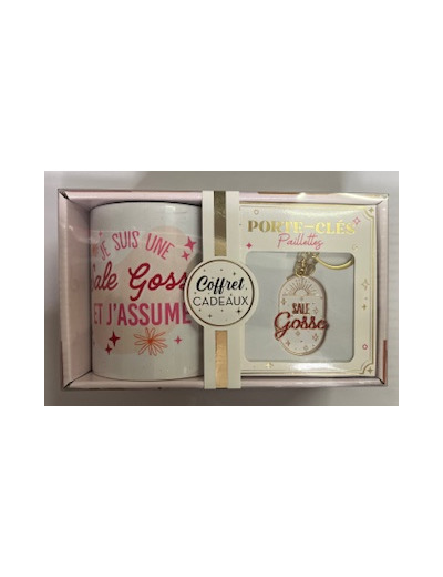 STC coffret mug et porte clés pailettes "Sale gosse"