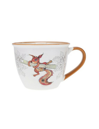 KIUB Bol timbale avec une anse - Motif ecureuil sur sa branche - matière porcelaine fine - contenance 550ML