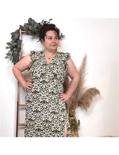 K334- Robe longue fendue (T40-T48) (vert olive)