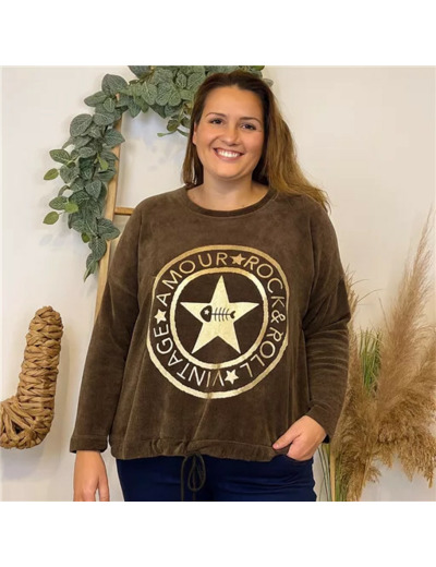 Z076- Sweat velours «Rock» (Gt) 🇮🇹 (marron)