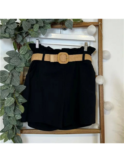 N983- Short avec ceinture (Tu) (noir)