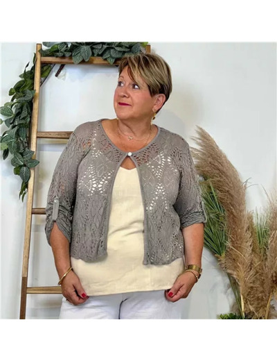 Z538- Gilet court Ajouré 🇮🇹 (taupe)