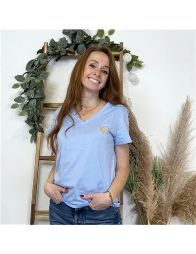 K504- T-shirt Coeur (T36-T40) 🤎 (bleu ciel)