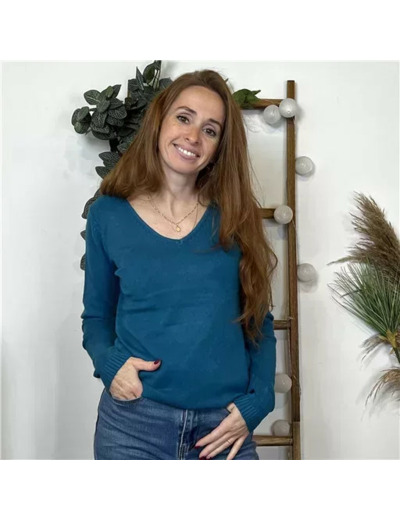 Y254- Pull Laine Cachemire "Tricotonic" (les T36&40) (bleu canard)