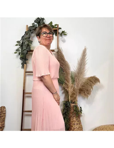 K321- Robe Plissée unie (TU) 🇮🇹 (rose poudré)