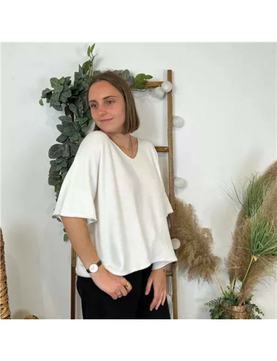 K545- Pull loose Crop-Top (Tu) (ecru)