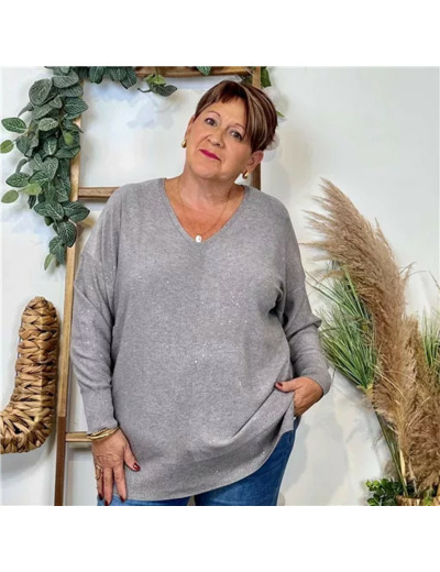 Z118- Pull Christy Pailleté Grande Taille (gris)