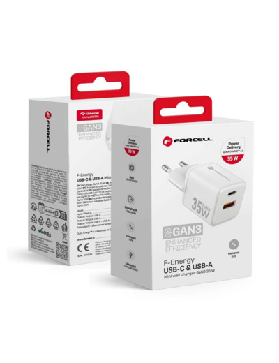 FORCELL F-ENERGY Mini chargeur blanc compacte GaN3 35W USB-C USB-A