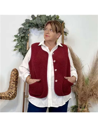 K021- Gilet sans manche moutonné (T40-T48) (bordeaux)