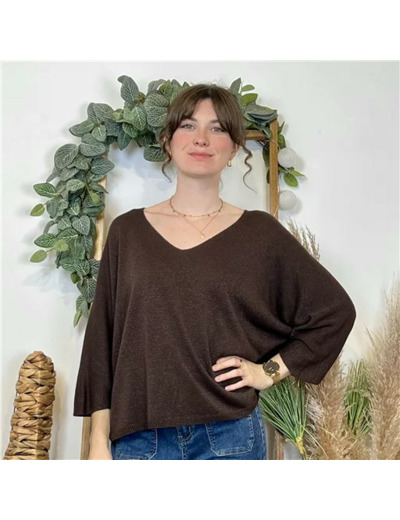 K052- Pull col en V Lurex (Tu) 🇮🇹 (marron)