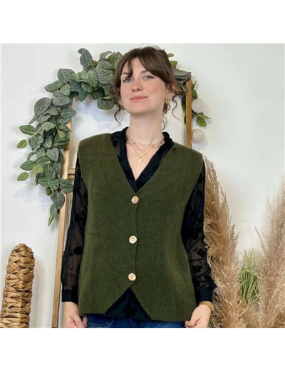 K043- Gilet sans manche en maille (Tu) (kaki)