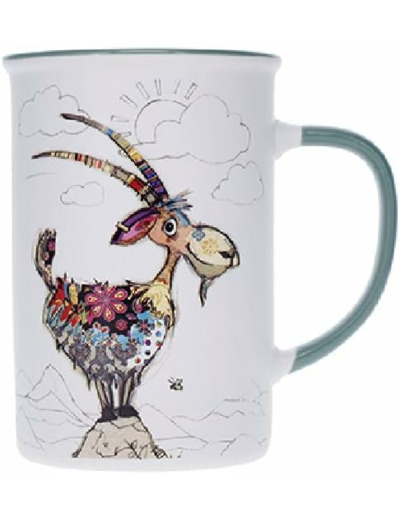 Kiub Grand mug avec des animaux - motif bouquetin au sommet de sa montagne - matière porcelaine fine - contenance 360ML