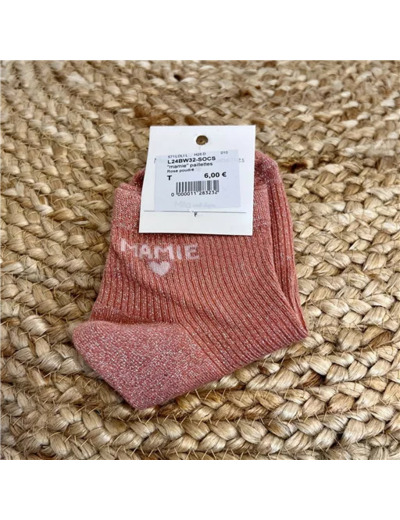 V328- Chaussettes paillettes "Mamie" (rose poudré)