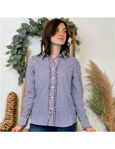K115- Blouse Rayée en coton (T36-t38) (bleu indigo)