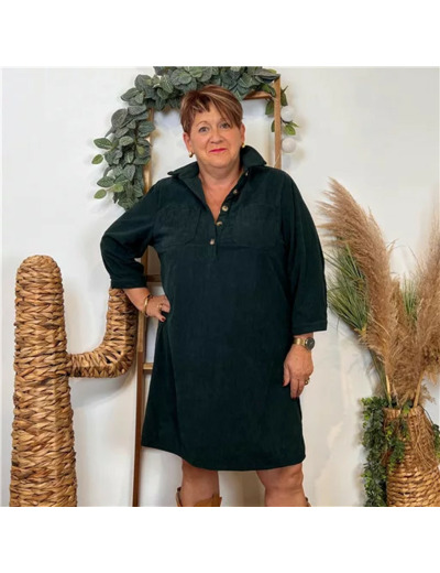 K066- Robe Velour "Maëlle" (T40-T48) (vert sapin)