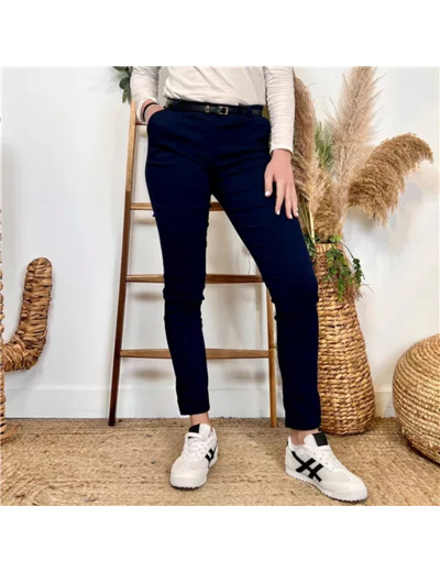 L796- Pantalon Chino Stretch (T36-T44) 🇮🇹 (marine)
