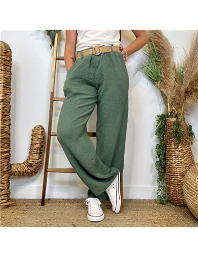 L784- Pantalon coton + Ceinture (Tu)  🇮🇹 (kaki)
