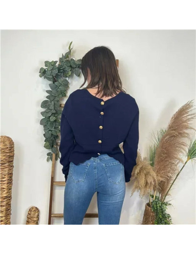 K126- Pull uni dos ouvert (Tu) (marine)