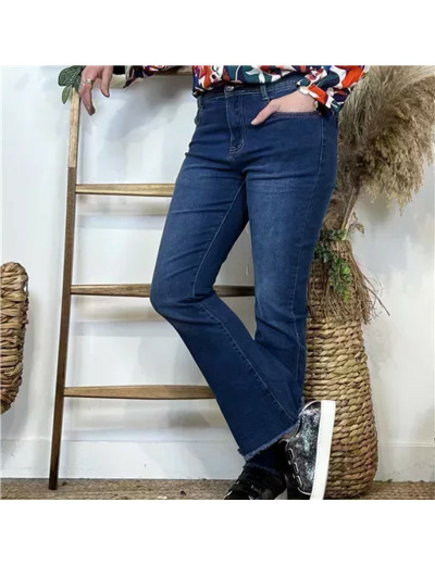 N010- Jean Bootcut éffiloché (T36-T44) (denim foncé)