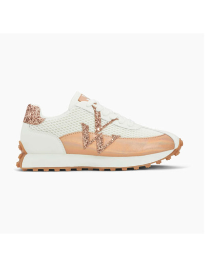 Baskets monogramme blanc et rose gold à semelle running - Mona - Vanessa Wu