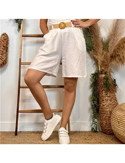 L727- Short Flou Ceinture (Tu) (blanc)