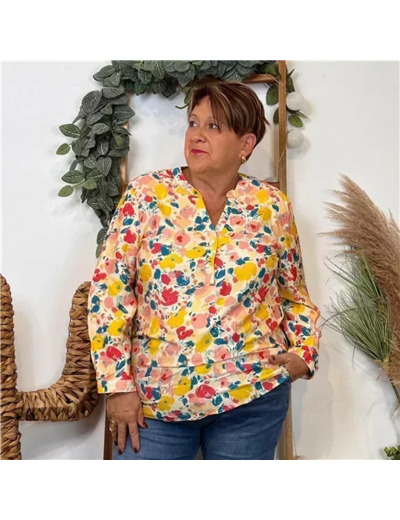 Z122- Blouse « Christy » Fleurettes (T44-T52) (moutarde)