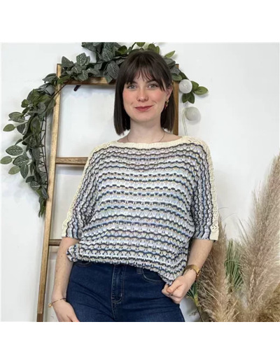 K491- Pull rayé Lurex (Tu) 🇮🇹 (bleu ciel)