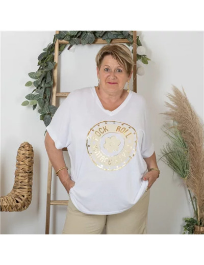 K181- T Shirt "Rock & Roll" (Gt) 🇮🇹 (blanc)