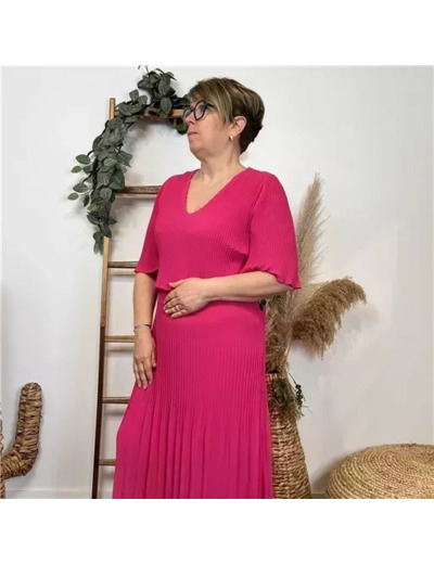 K321- Robe Plissée unie (TU) 🇮🇹 (fuchsia)