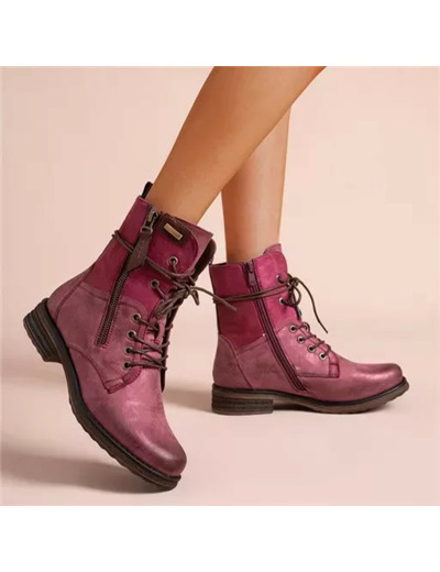 R398- Bottine bi-matière petit talon (T36-T42) (fuchsia)