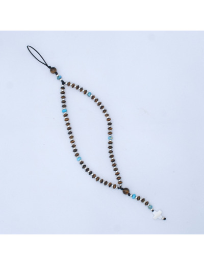 Chapelet de téléphone œil de tigre, jaspe bleu