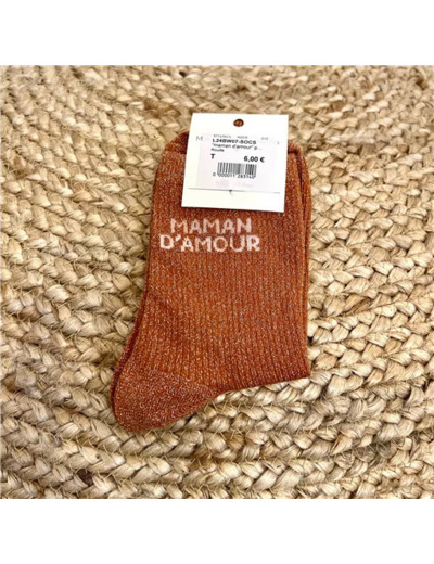 V315- Chaussettes paillettes "Maman d'Amour" (rouille)