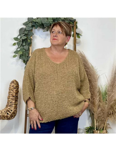 K064- Pull Oversize Maille Bouclette 🇮🇹 (camel)