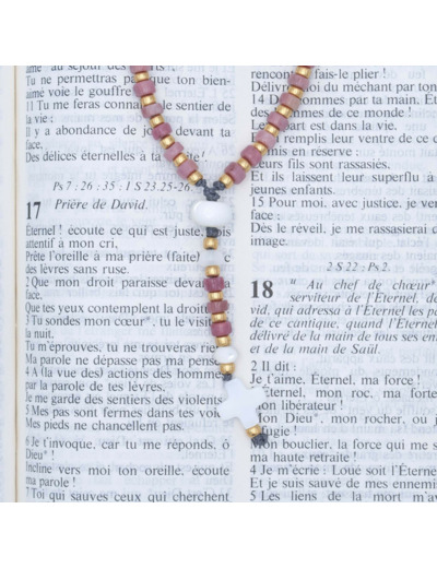 Chapelet de téléphone rhodonite, nacre et perles de verre Miyuki or