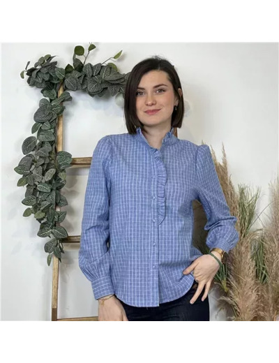 K522- Chemise à carreaux Ycoo (T34-T40) (bleu indigo)