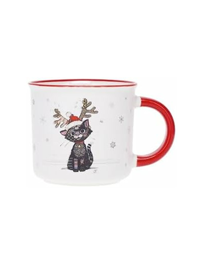 KIUB Mini tasse expresso NOEL - motif chat noir fetant Noel - porcelaine fine - contenance 125ML et hauteur 6,5CM