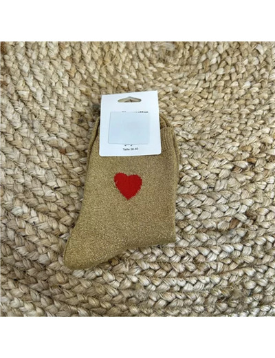 V310- Chaussettes "Coeur Rouge ❤️" (moutarde)
